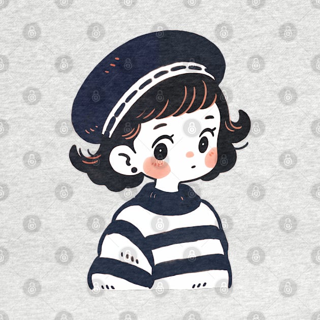 Cute French girl in striped shirt by Mon Kawaii Lab